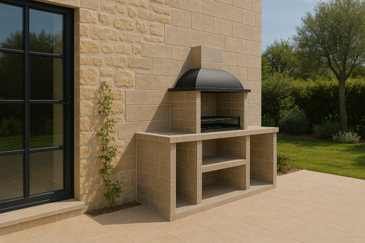 Barbacoa exterior revestida con cerámica resistente al calor